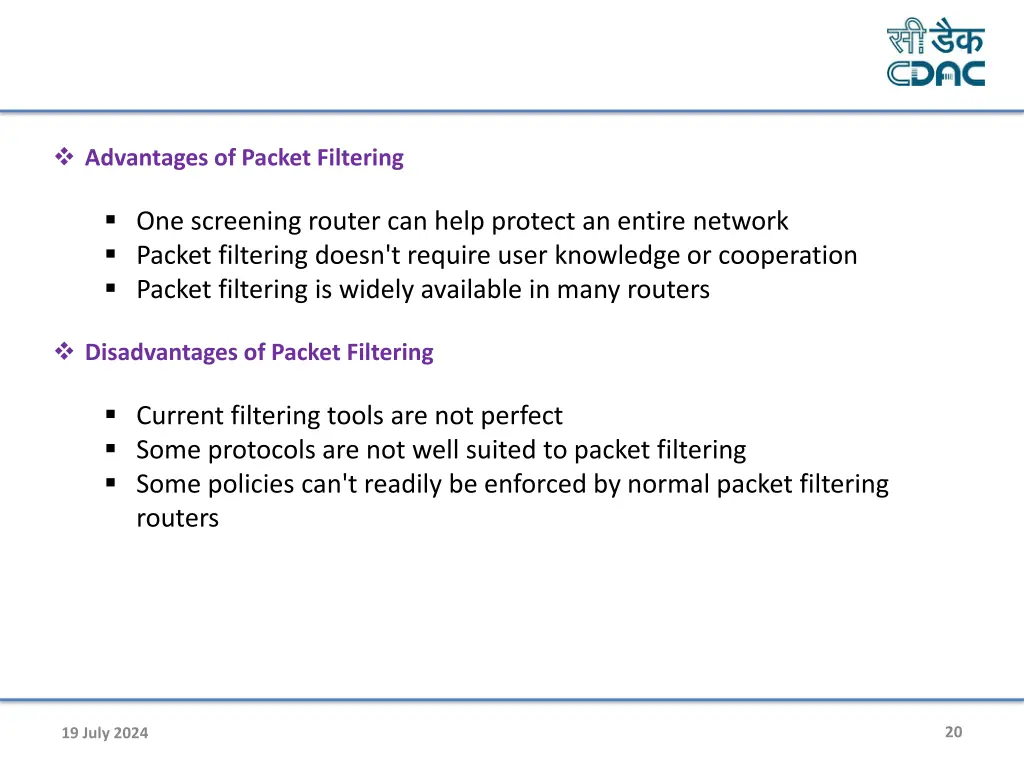 advantages of packet filtering