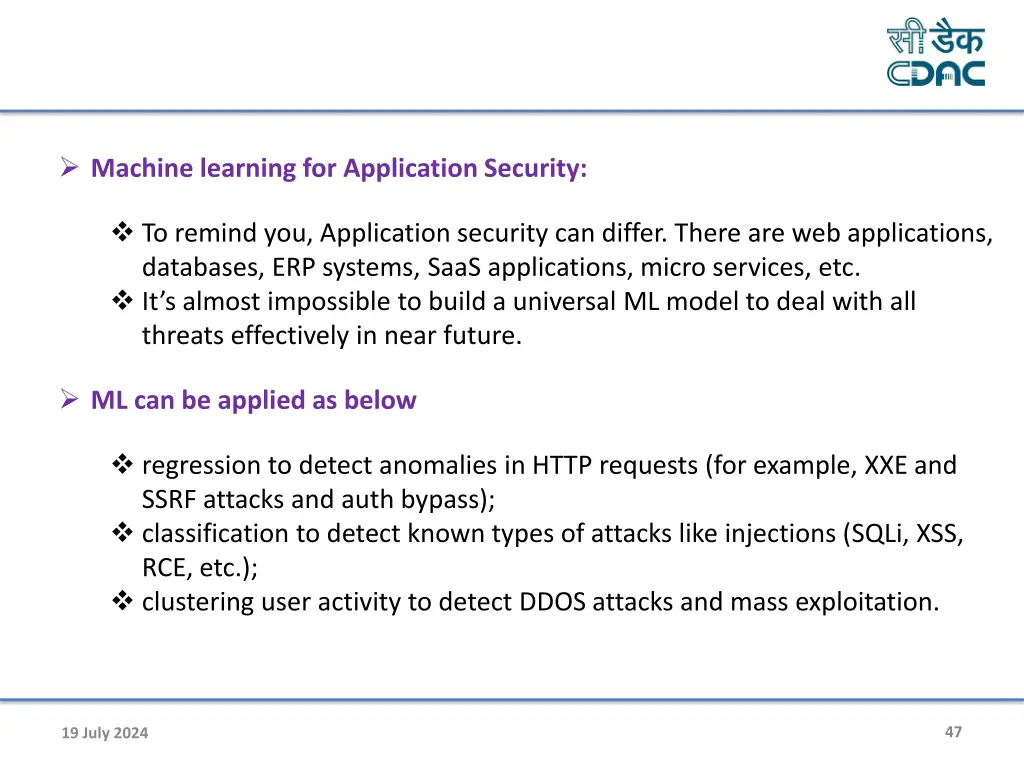 machine learning for application security