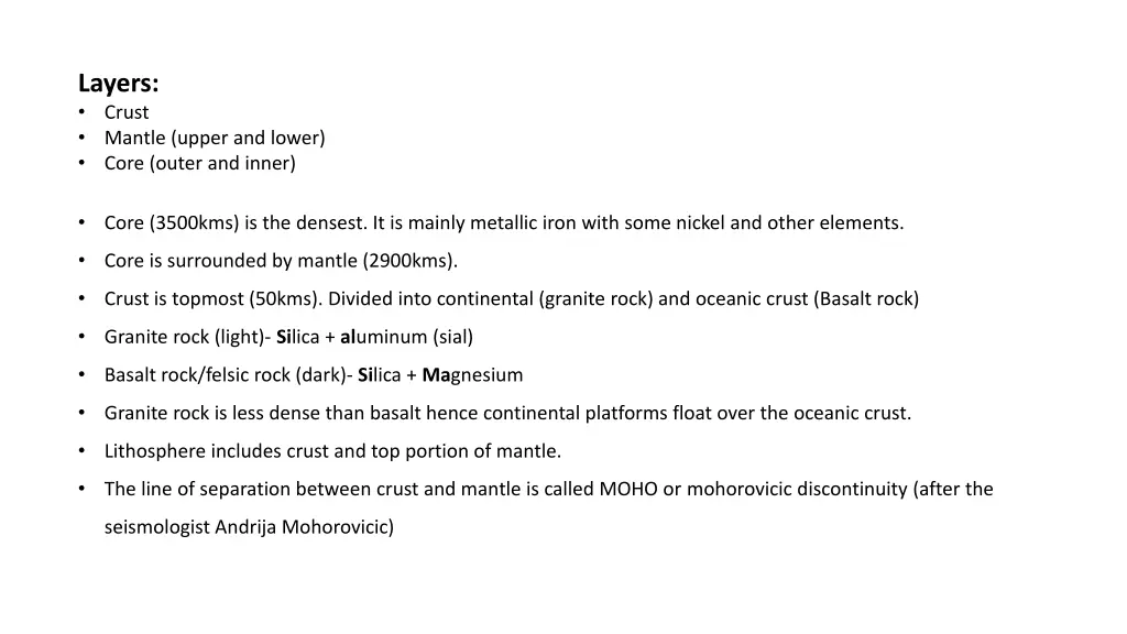 layers crust mantle upper and lower core outer