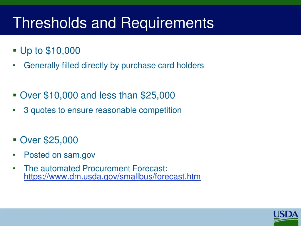 thresholds and requirements