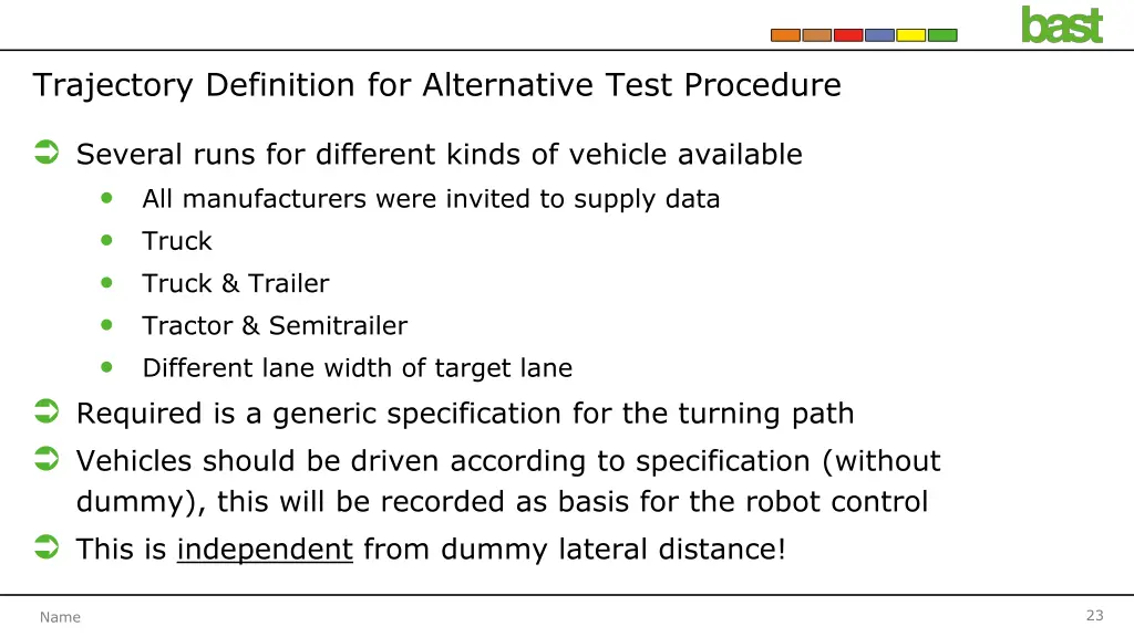 trajectory definition for alternative test