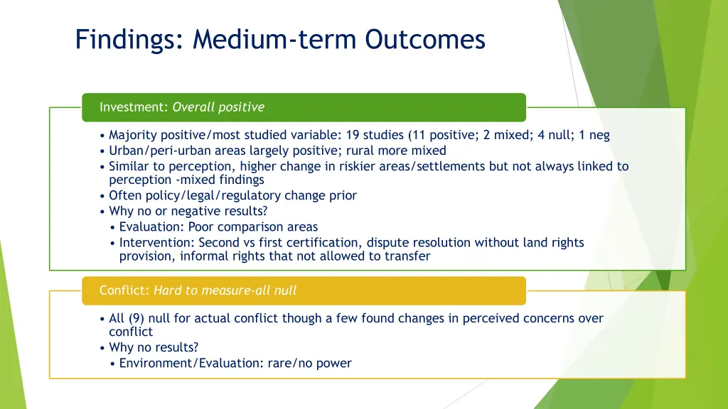 findings medium term outcomes