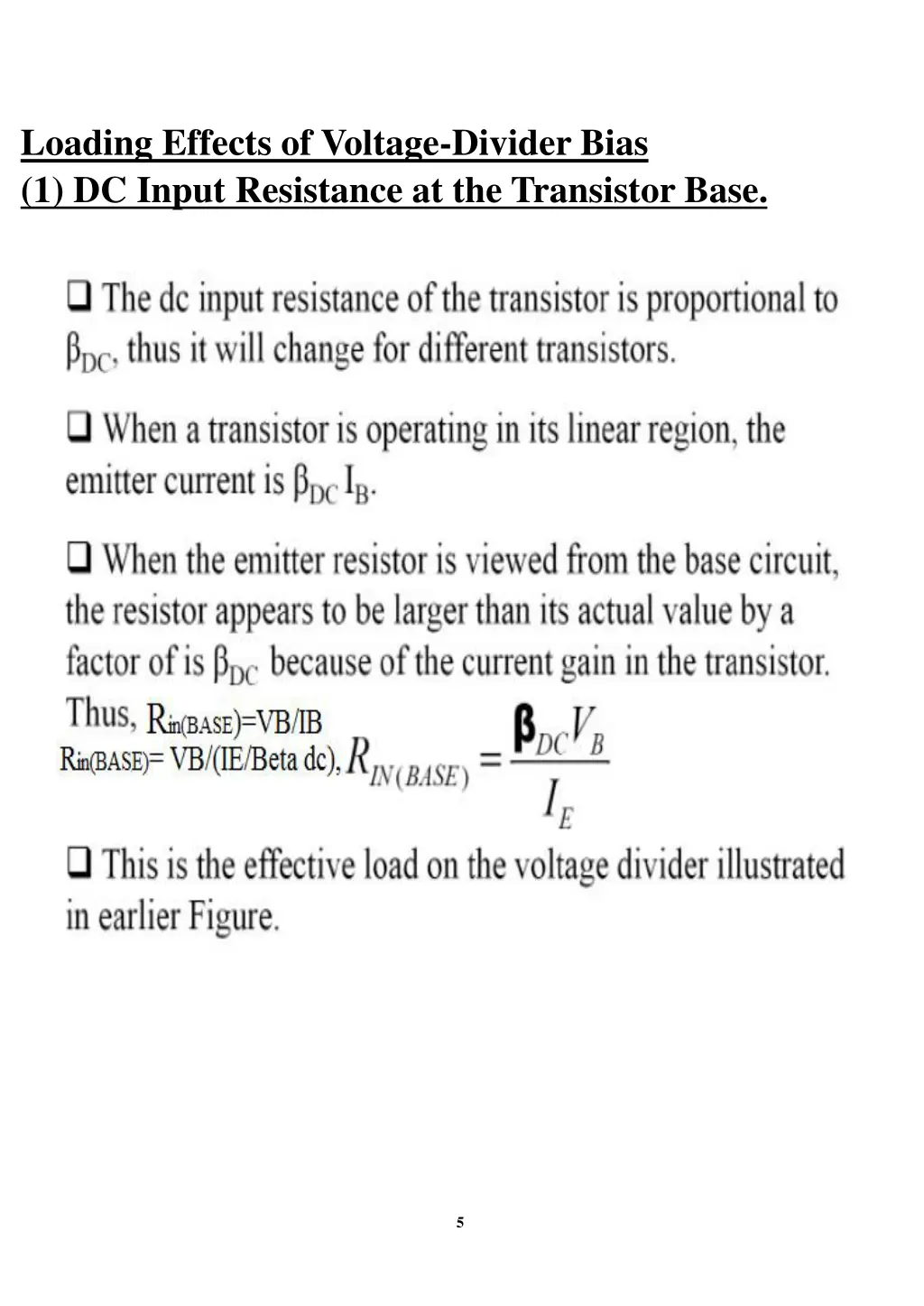 loading effects of voltage divider bias