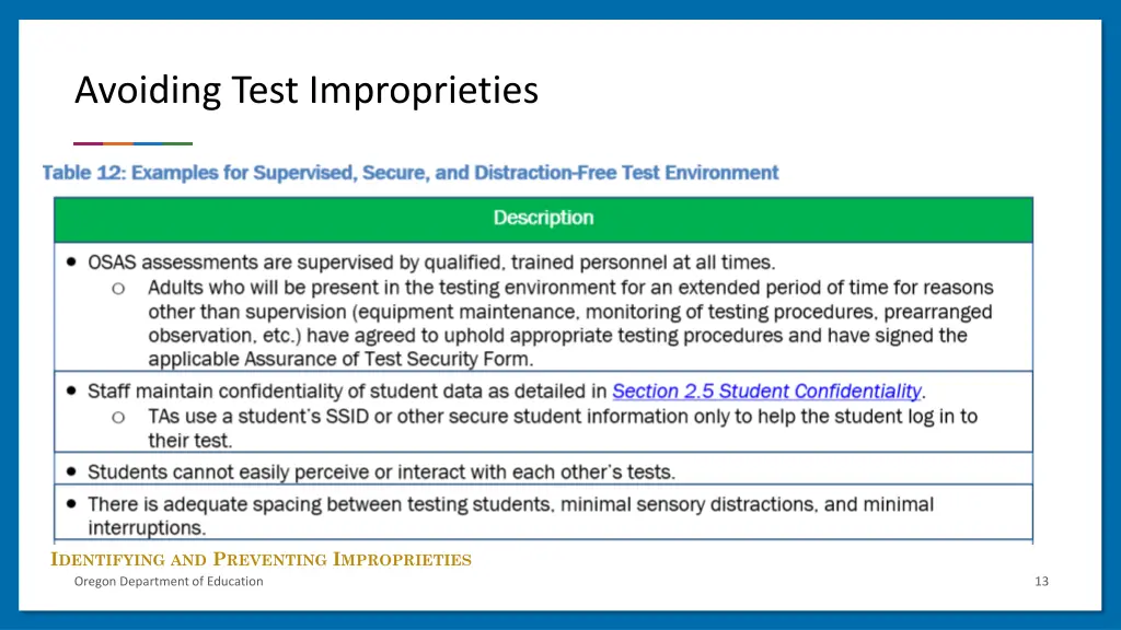 avoiding test improprieties