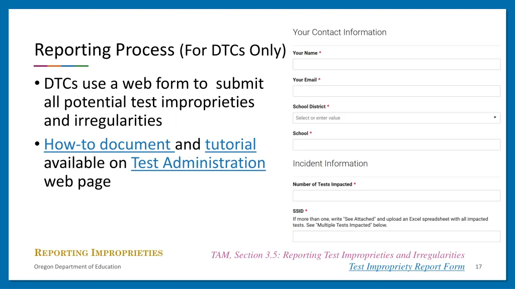 reporting process for dtcs only