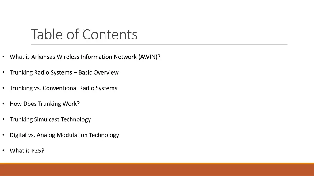 table of contents