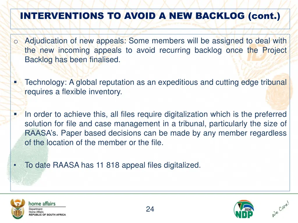 interventions to avoid a new backlog cont