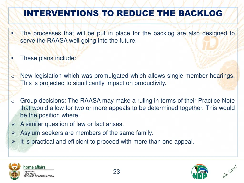 interventions to reduce the backlog 1