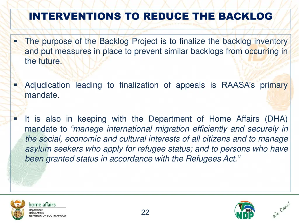 interventions to reduce the backlog