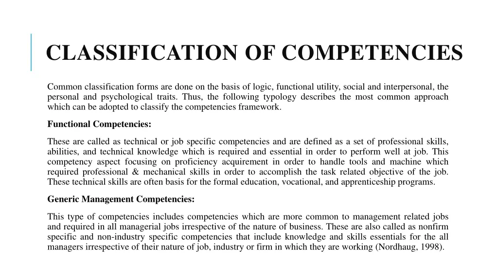 classification of competencies