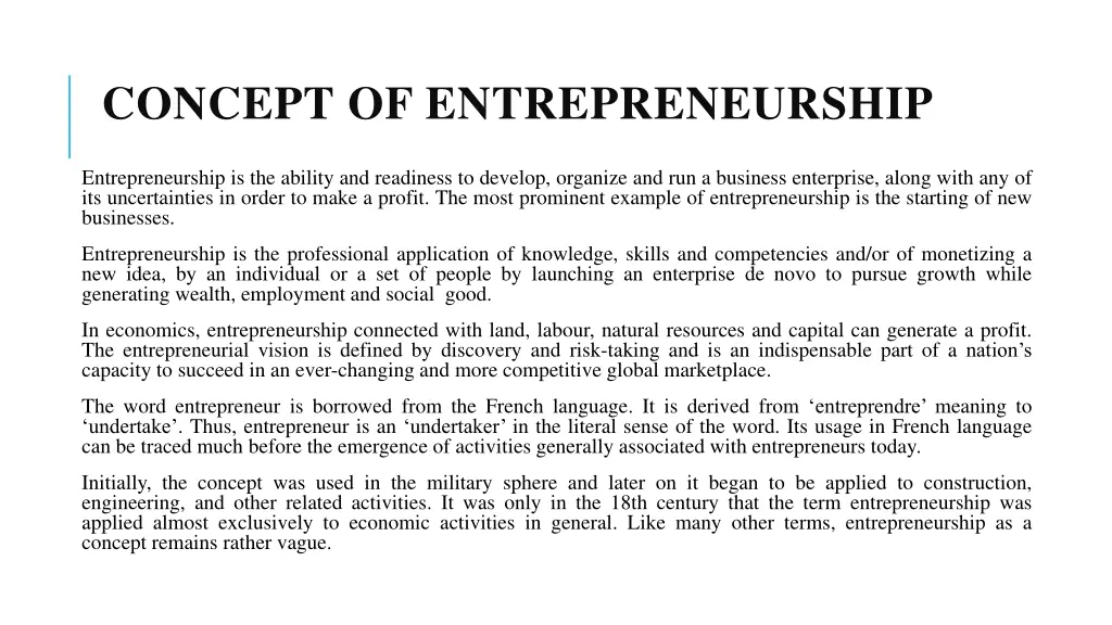 concept of entrepreneurship