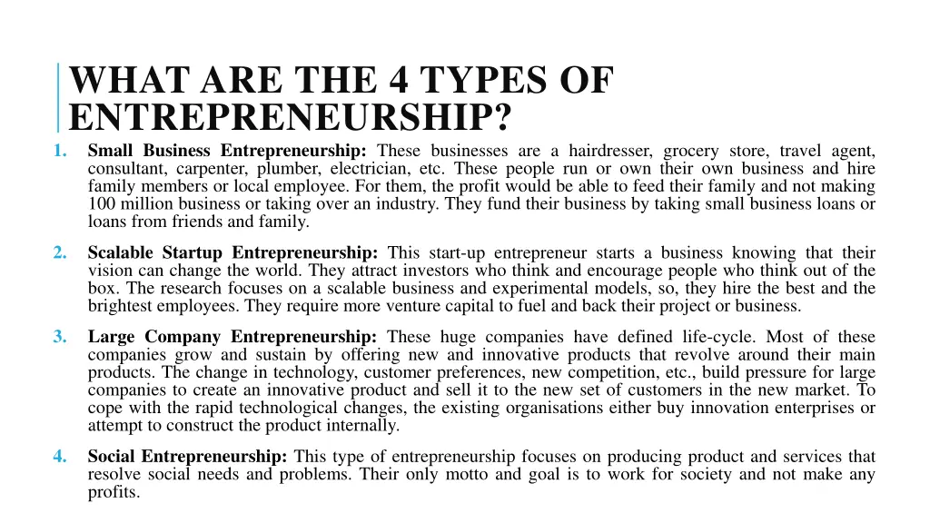 what are the 4 types of entrepreneurship small