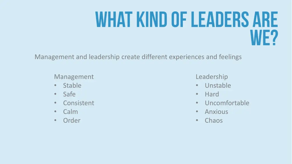 management and leadership create different 6