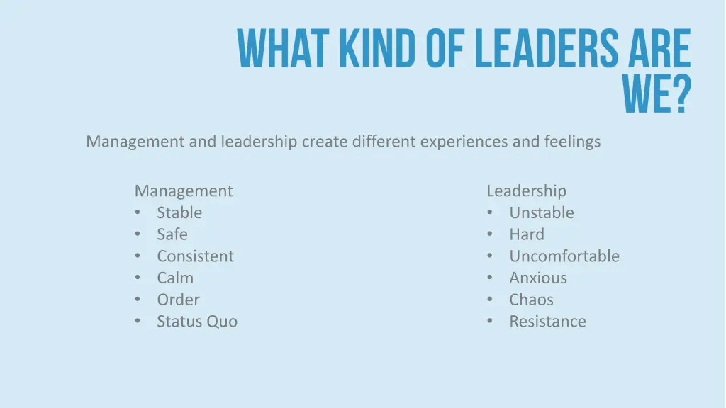 management and leadership create different 7