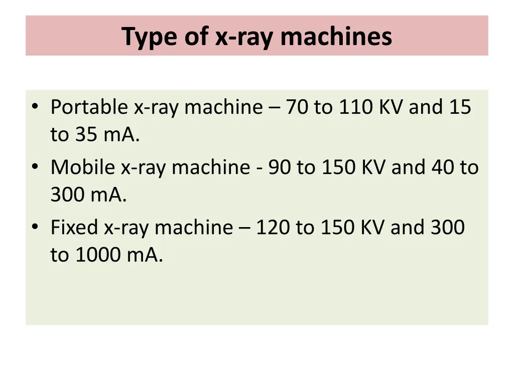 type of x ray machines