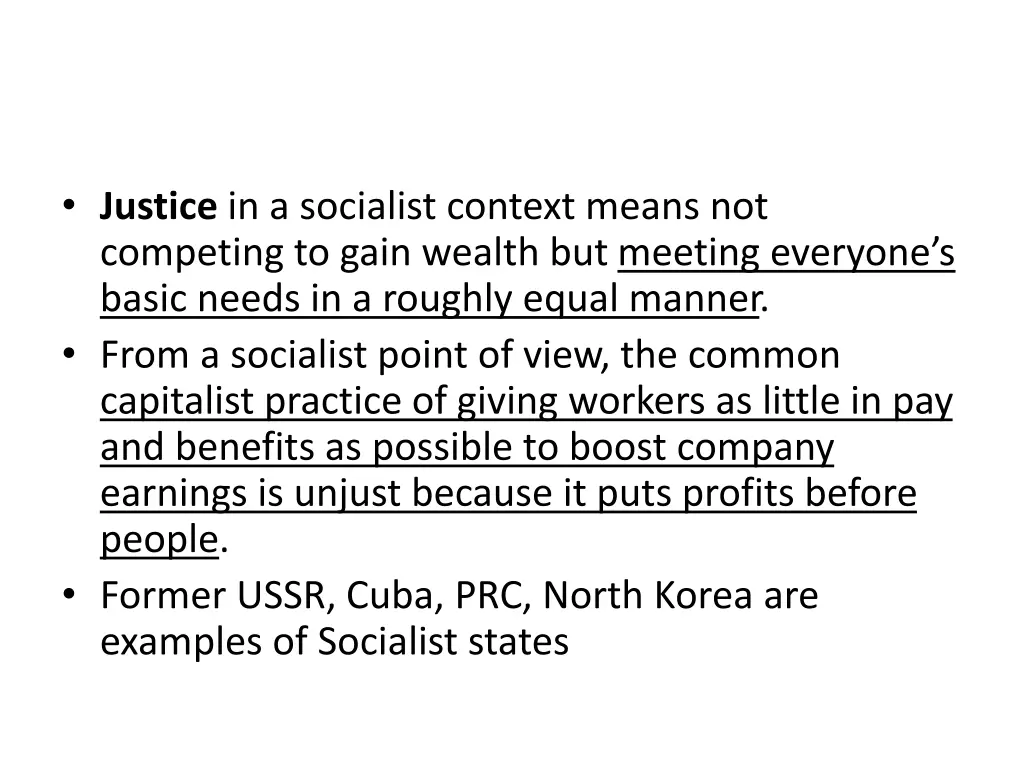 justice in a socialist context means