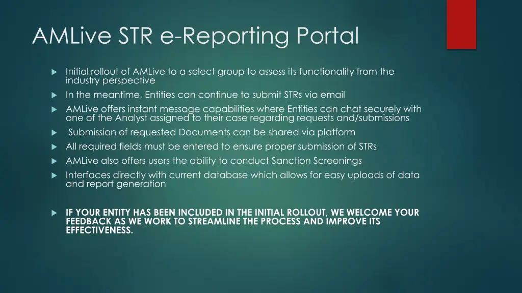 amlive str e reporting portal