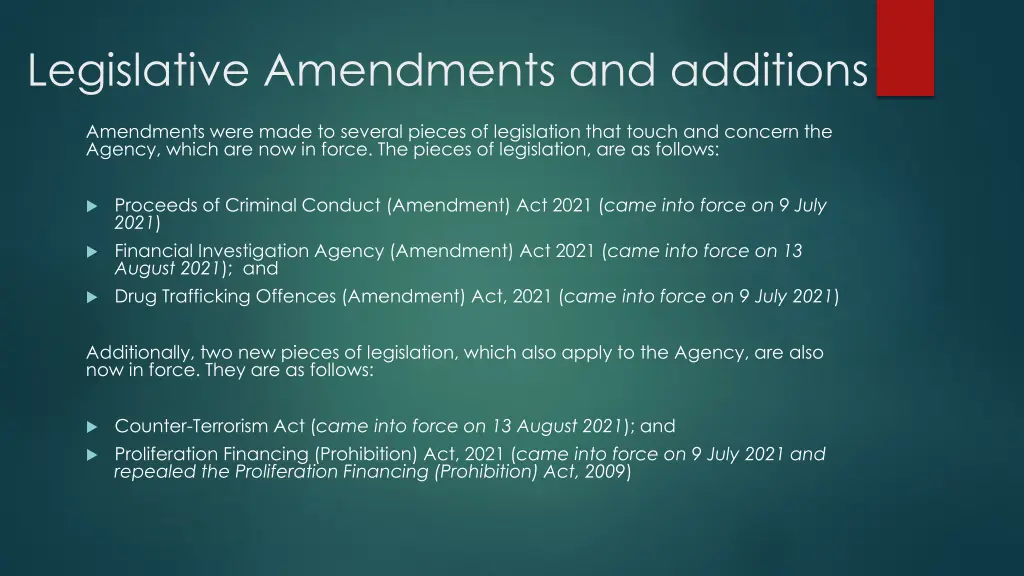 legislative amendments and additions