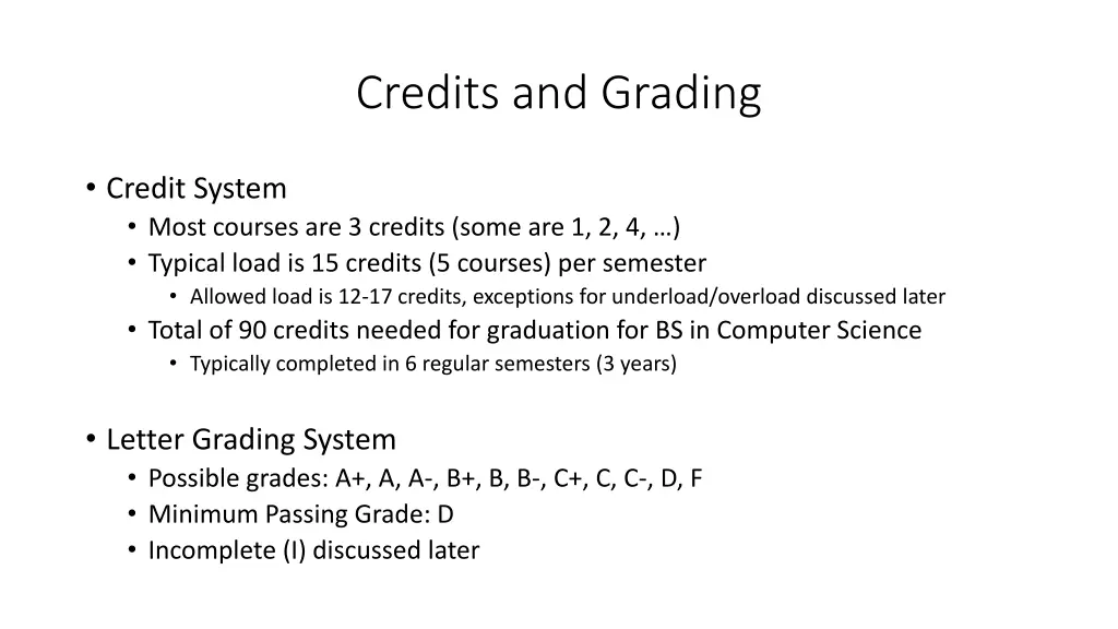 credits and grading