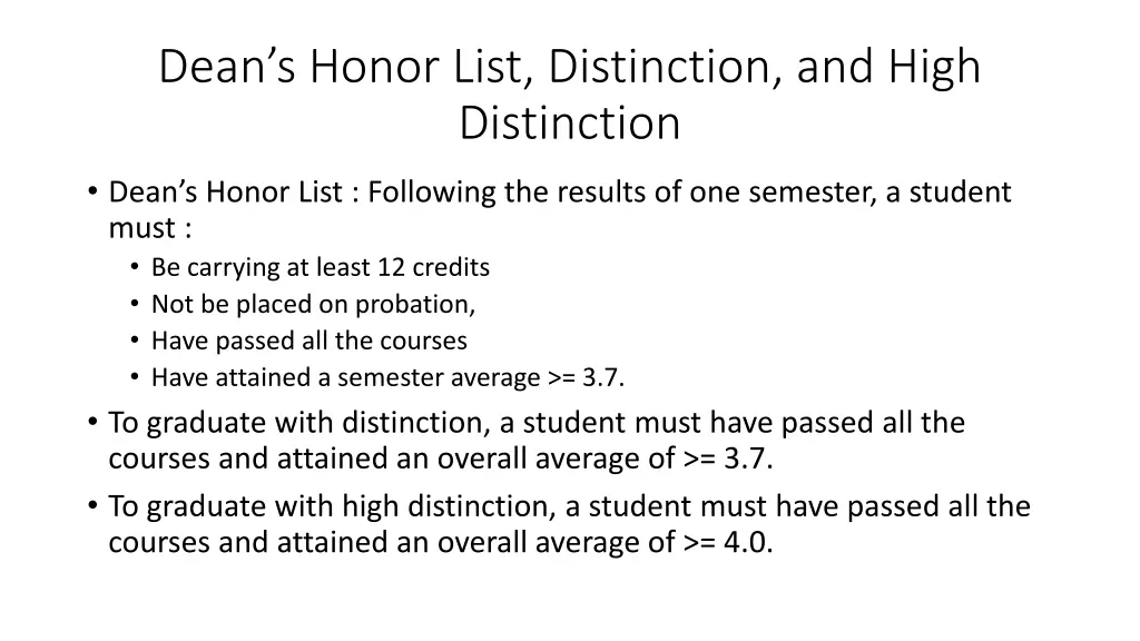 dean s honor list distinction and high distinction