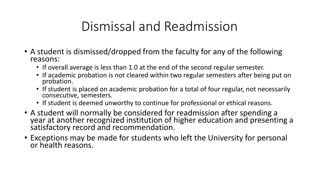 dismissal and readmission