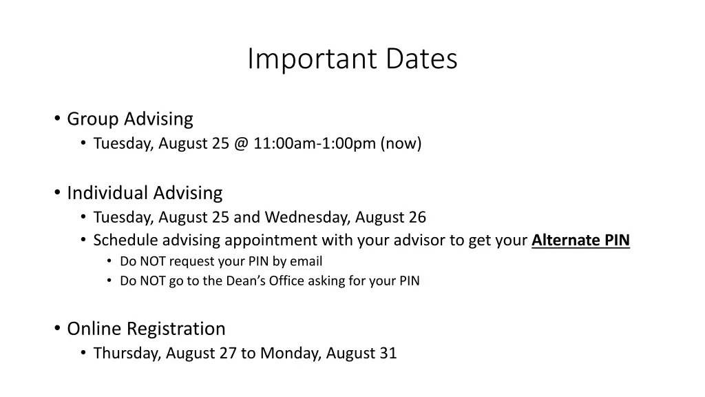 important dates