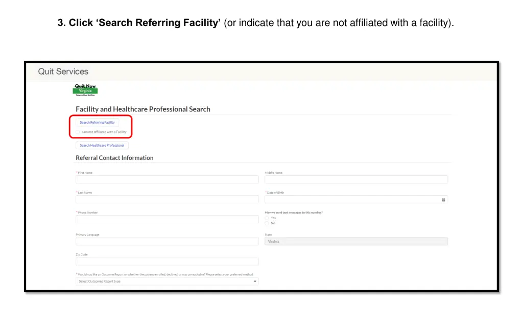 3 click search referring facility or indicate