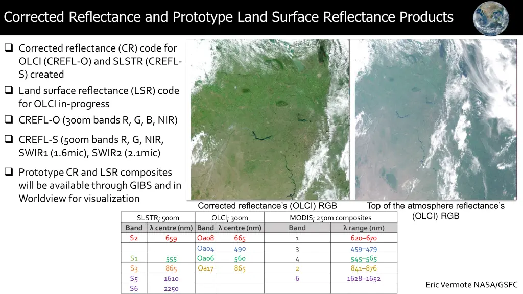 corrected reflectance and prototype land surface