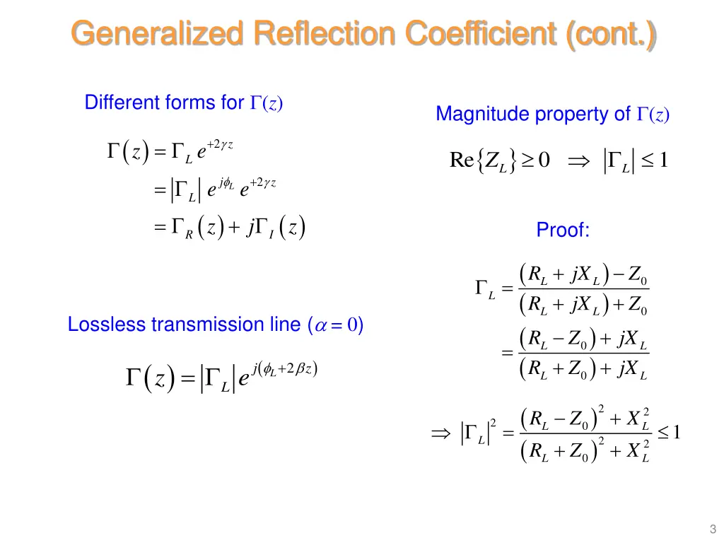 generalized reflection coefficient cont