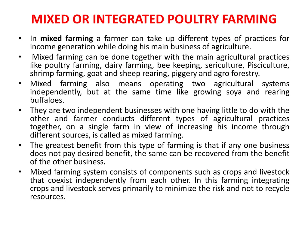 mixed or integrated poultry farming