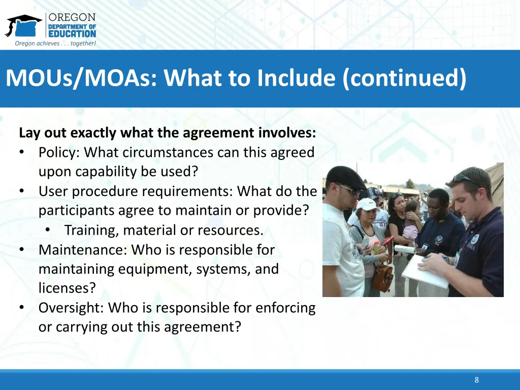 mous moas what to include continued