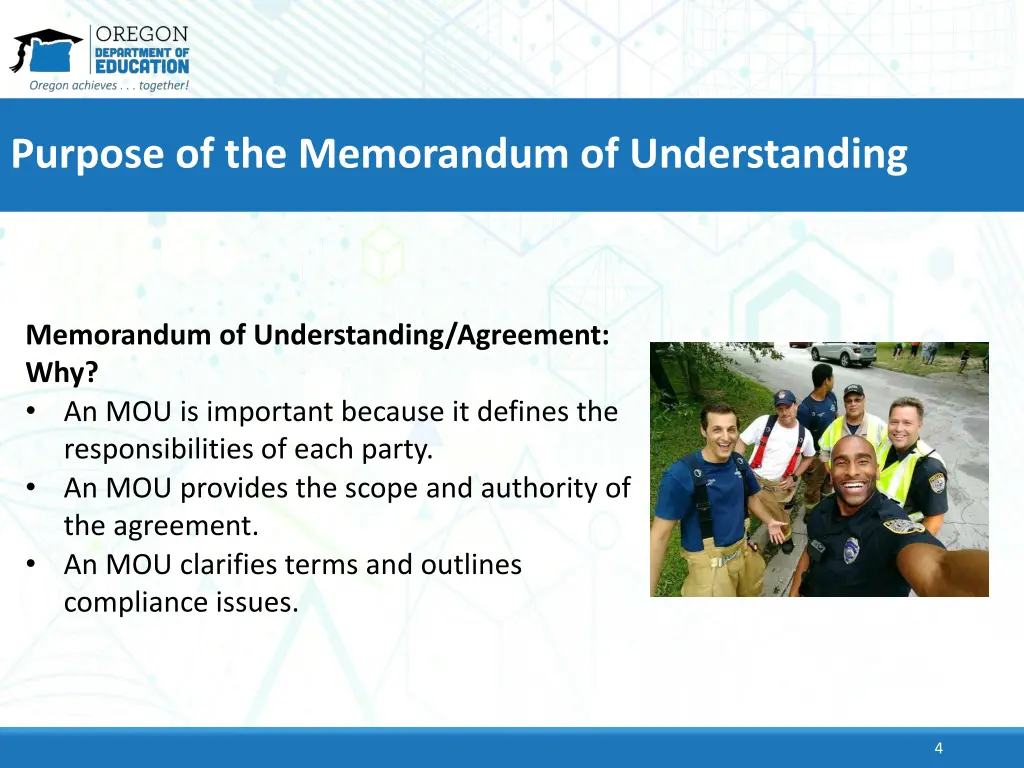 purpose of the memorandum of understanding