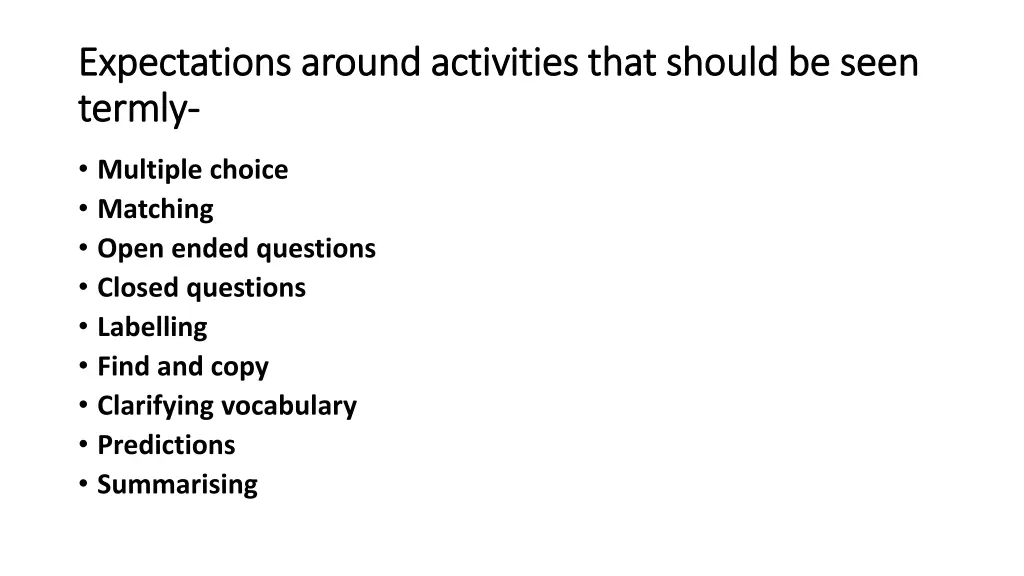 expectations around activities that should