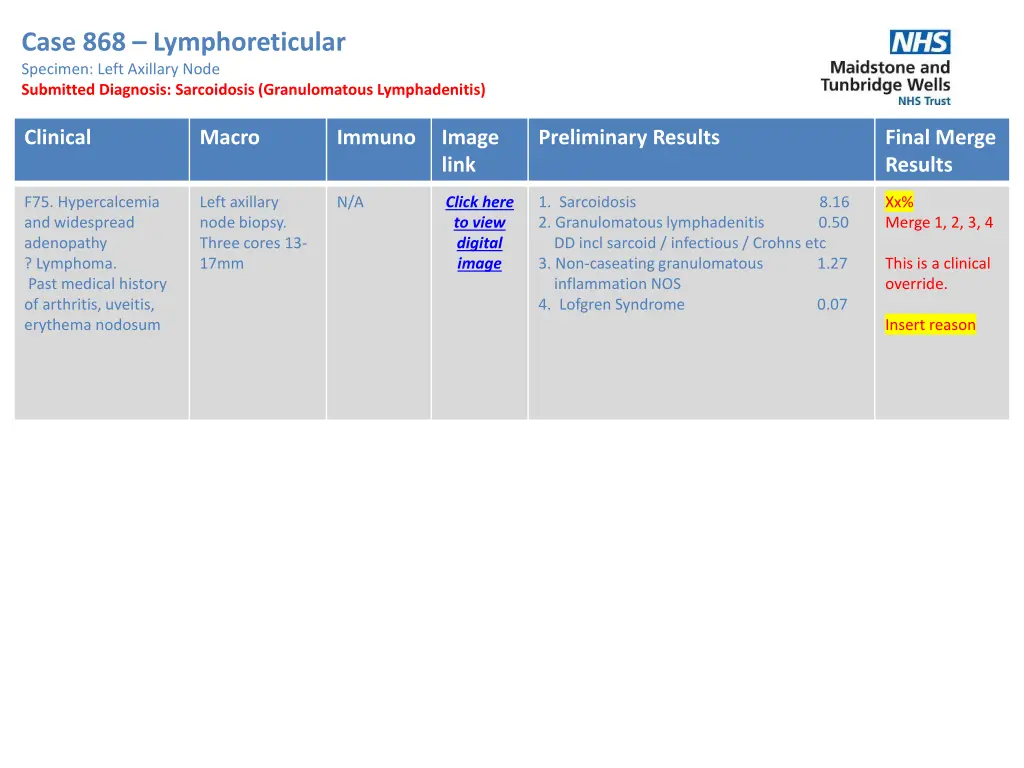 case 868 lymphoreticular specimen left axillary