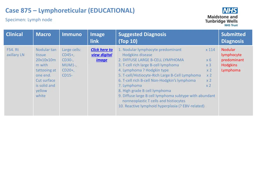 case 875 lymphoreticular educational specimen