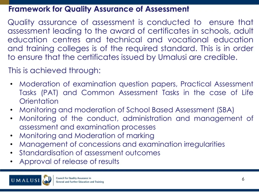 framework for quality assurance of assessment 1