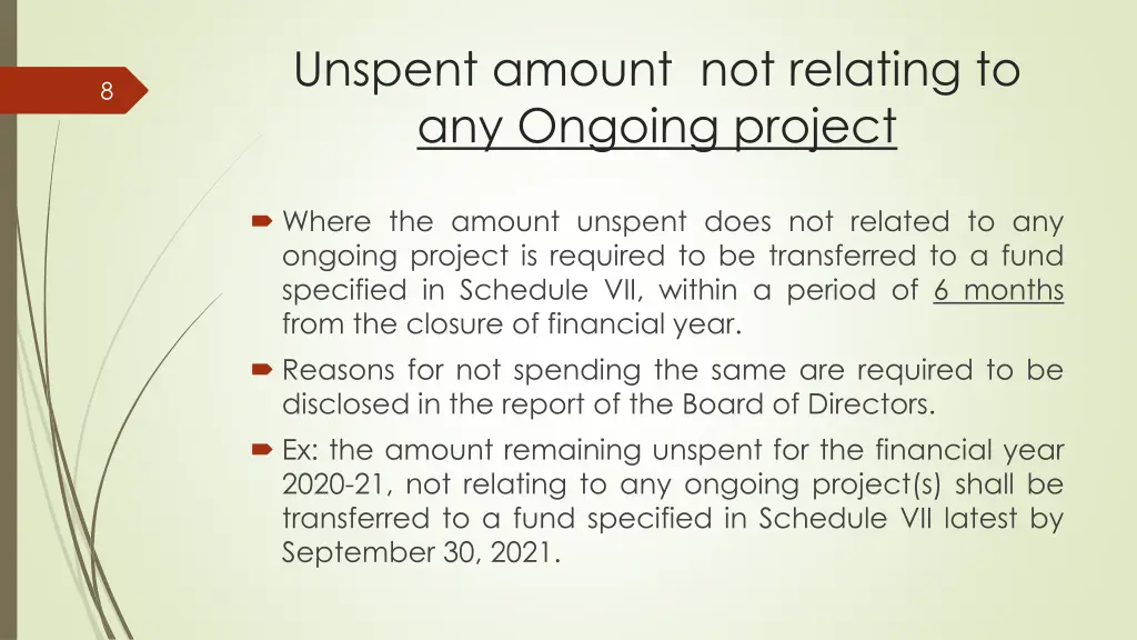 unspent amount not relating to any ongoing project