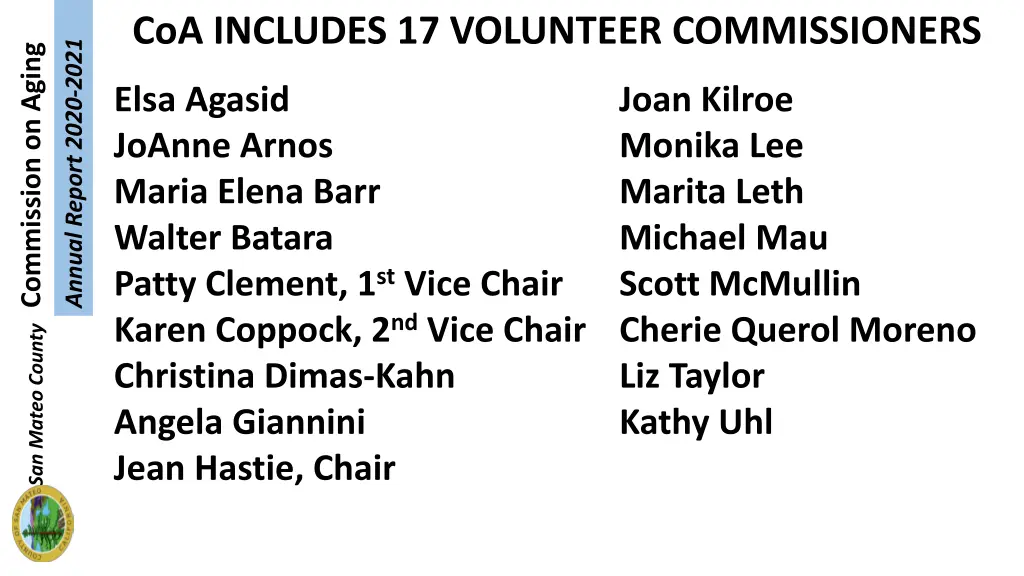 coa includes 17 volunteer commissioners