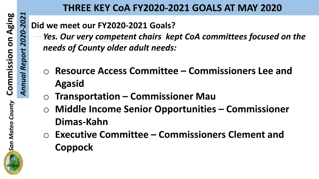 three key coa fy2020 2021 goals at may 2020