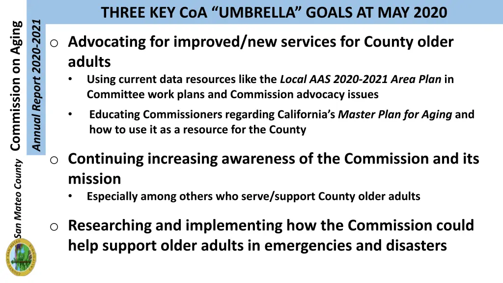 three key coa umbrella goals at may 2020