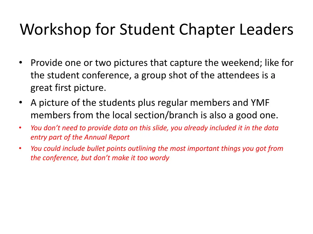 workshop for student chapter leaders