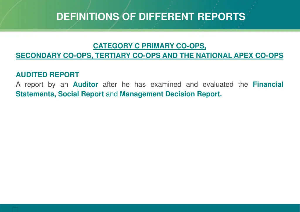 definitions of different reports 1