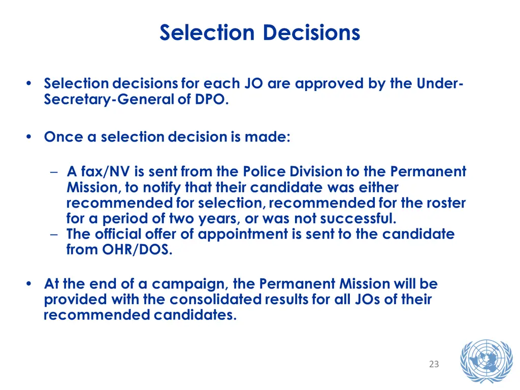 selection decisions
