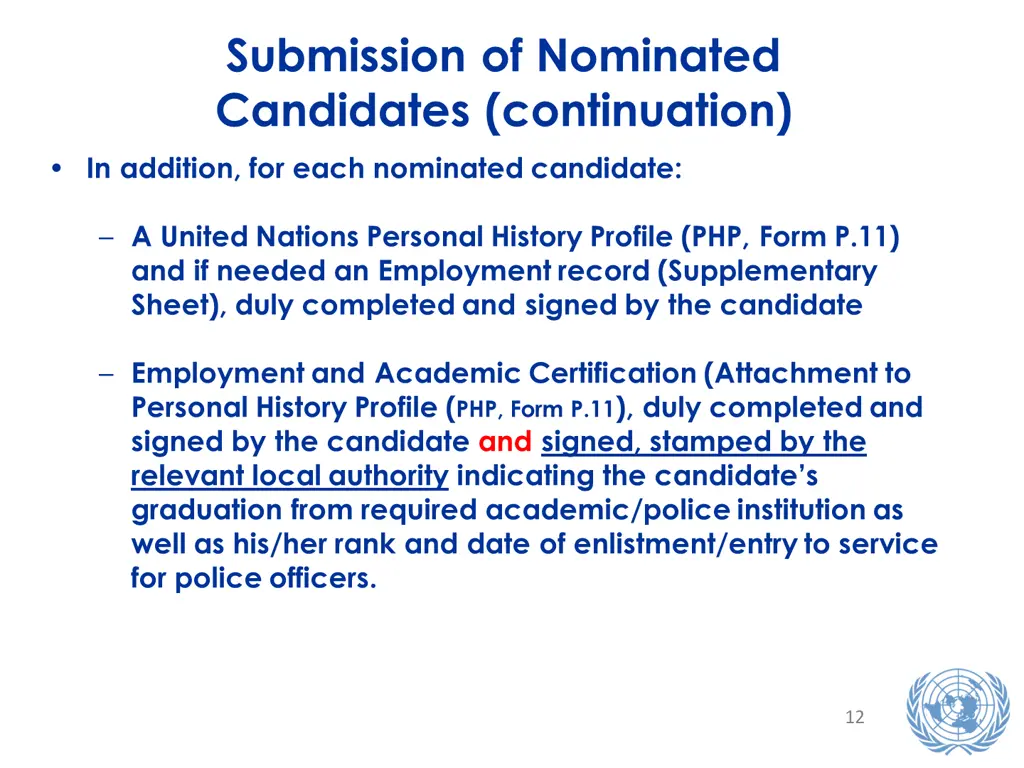 submission of nominated candidates continuation