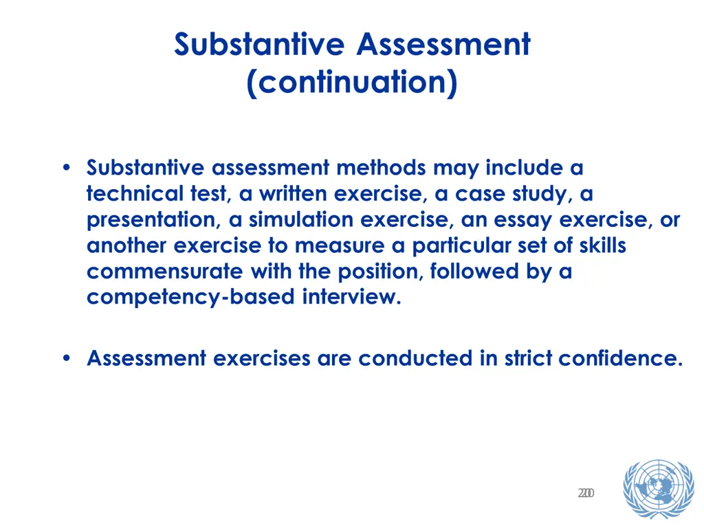 substantive assessment continuation