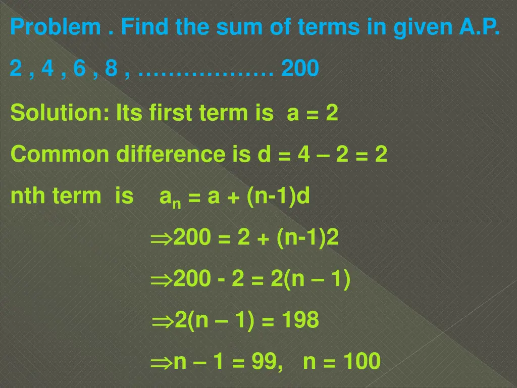 problem find the sum of terms in given a p