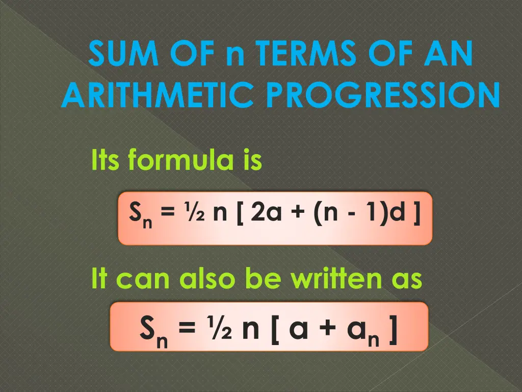 sum of n terms of an arithmetic progression