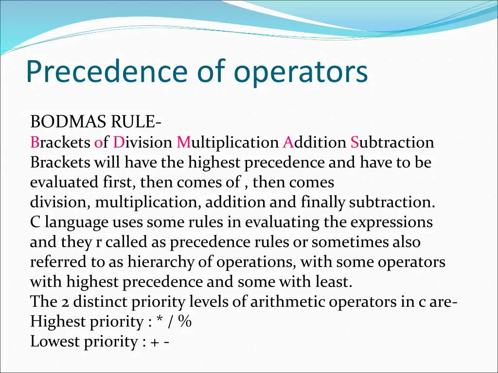 precedence of operators