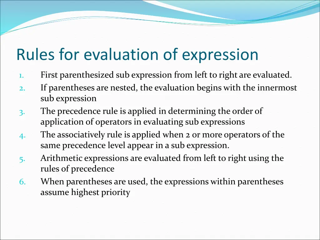 rules for evaluation of expression