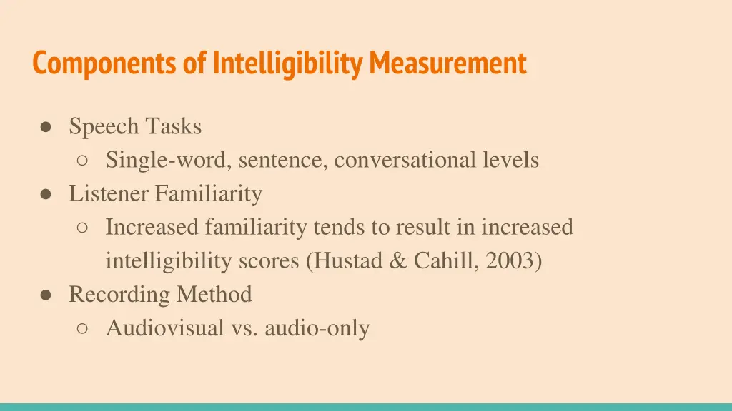 components of intelligibility measurement